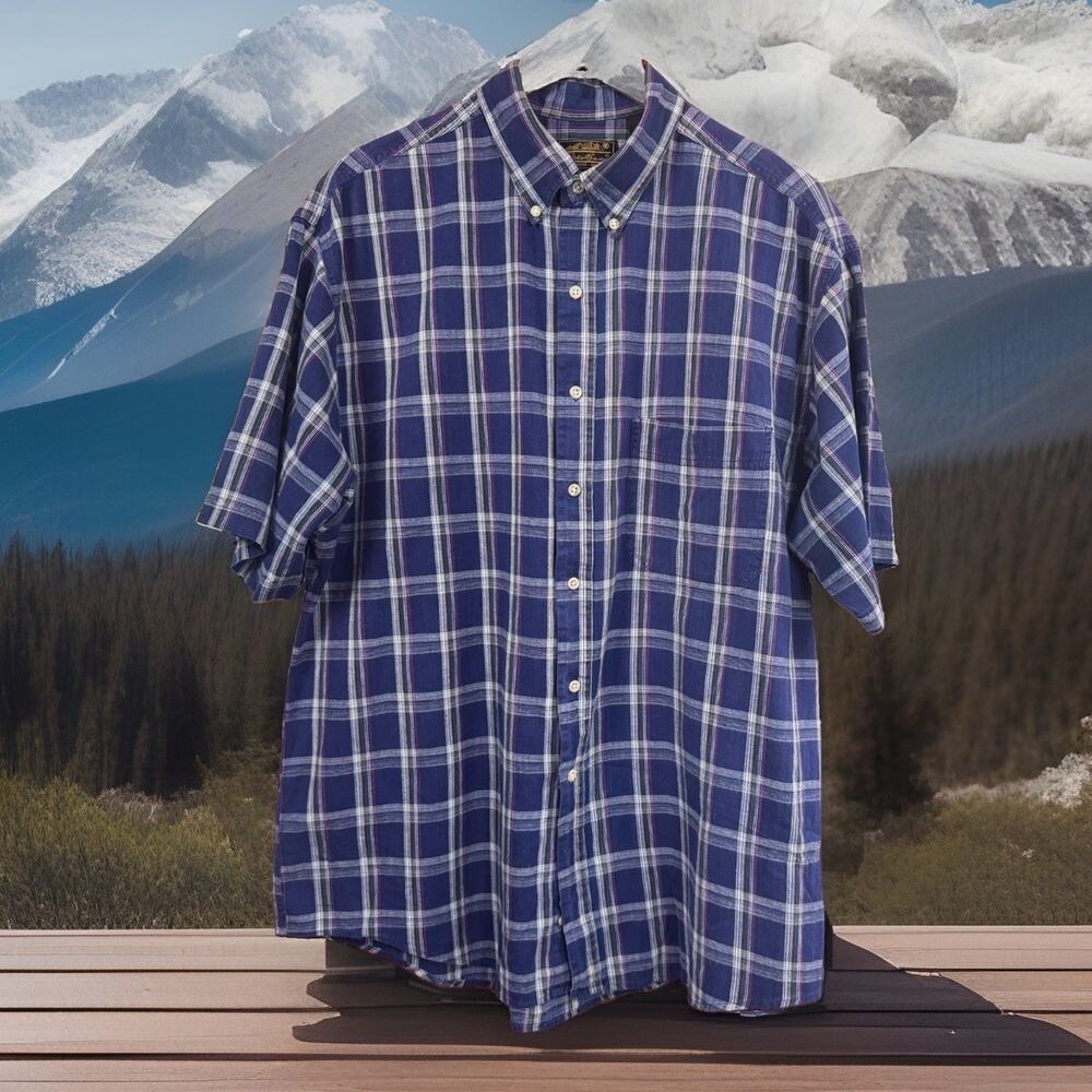 Vtg 90s Eddie Bauer Black Tag Plaid Shirt Mens XL Blue Cotton Button Down #0268
